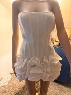 Fashion Nova White Strapless Corset Rosette Mini Dress